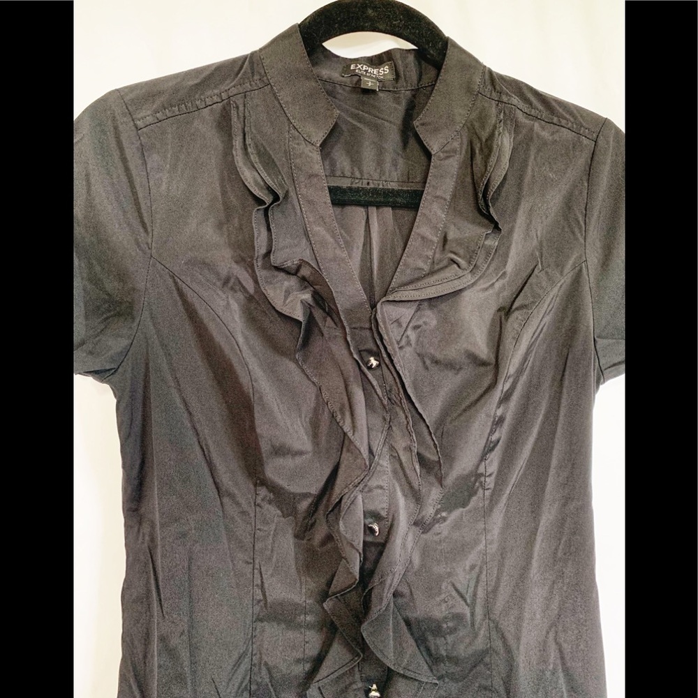 Black Cap Sleeve Ruffled Blouse Sz S